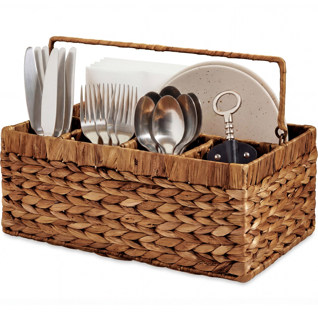 Best Choice Products Utensil Caddy w/Handle - 5 Compartments, Woven Wicker Utensil Silverware Flatware Organizer